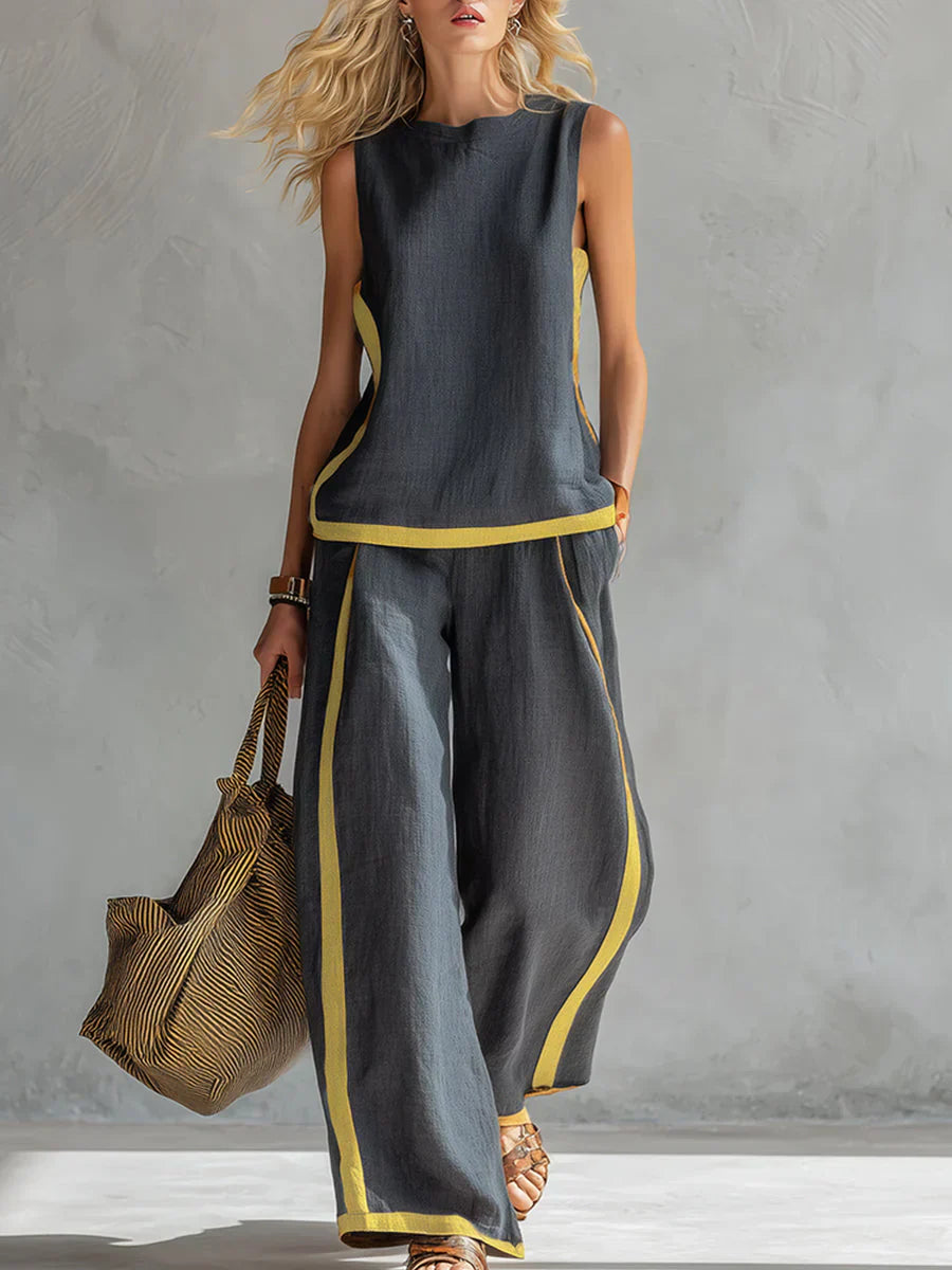 Ursula – Completo gilet e pantaloni chic e casual con finiture bicolore