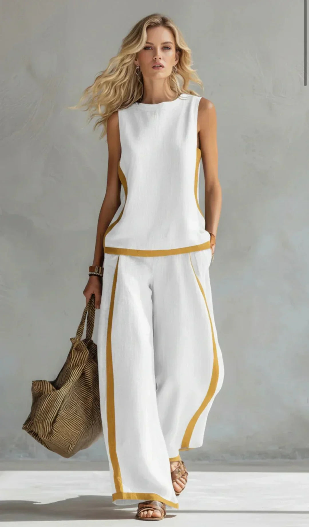 Ursula – Completo gilet e pantaloni chic e casual con finiture bicolore