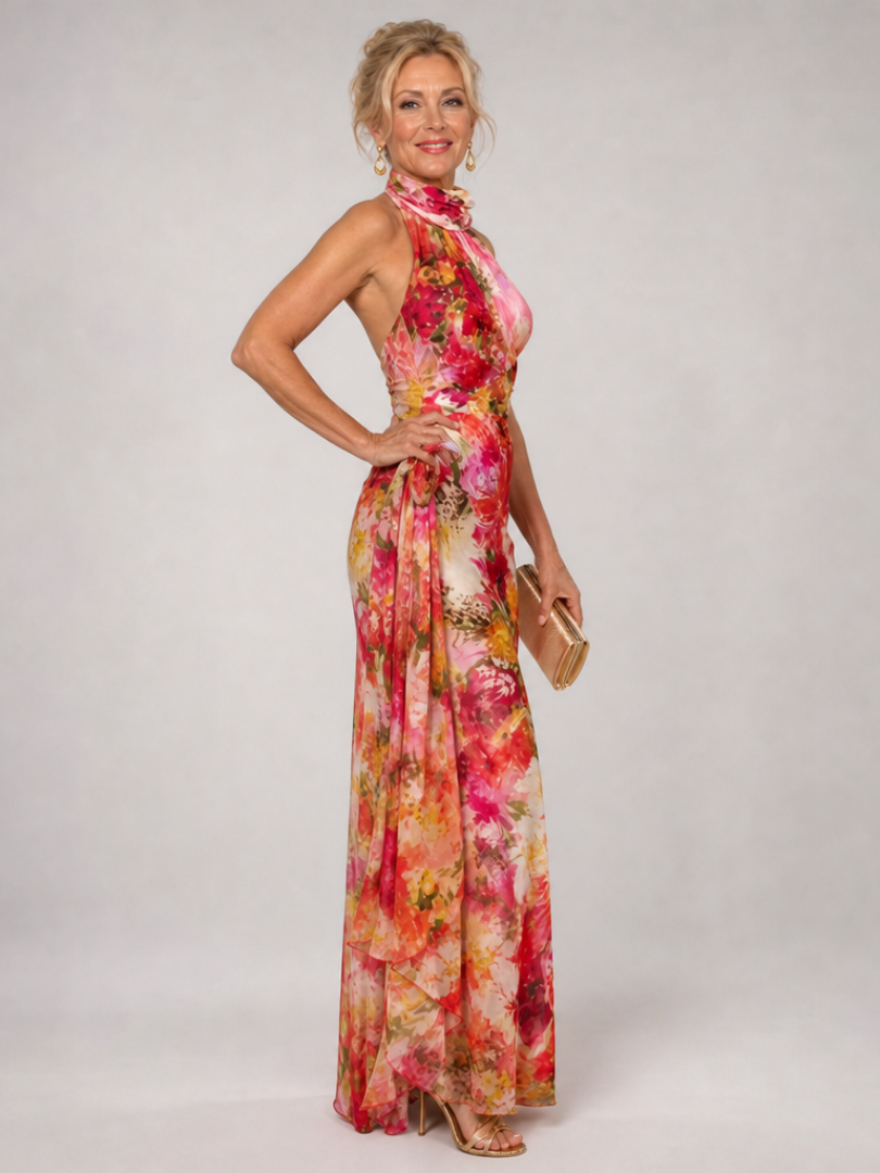 Elisabetta | Abito Maxi a Stampa Floreale con Scollo Halter