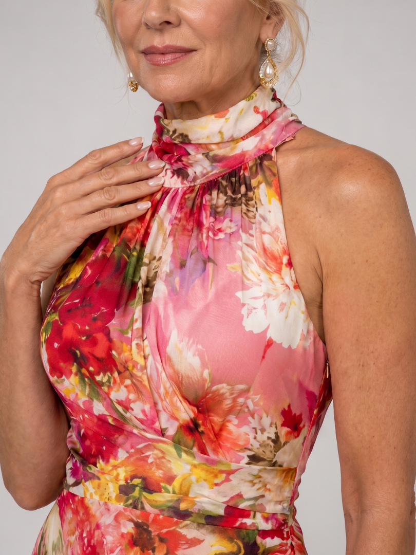 Elisabetta | Abito Maxi a Stampa Floreale con Scollo Halter