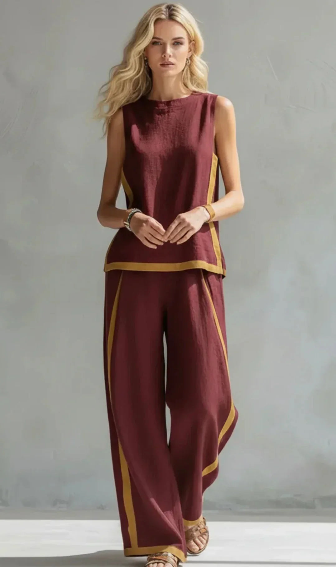 Ursula – Completo gilet e pantaloni chic e casual con finiture bicolore