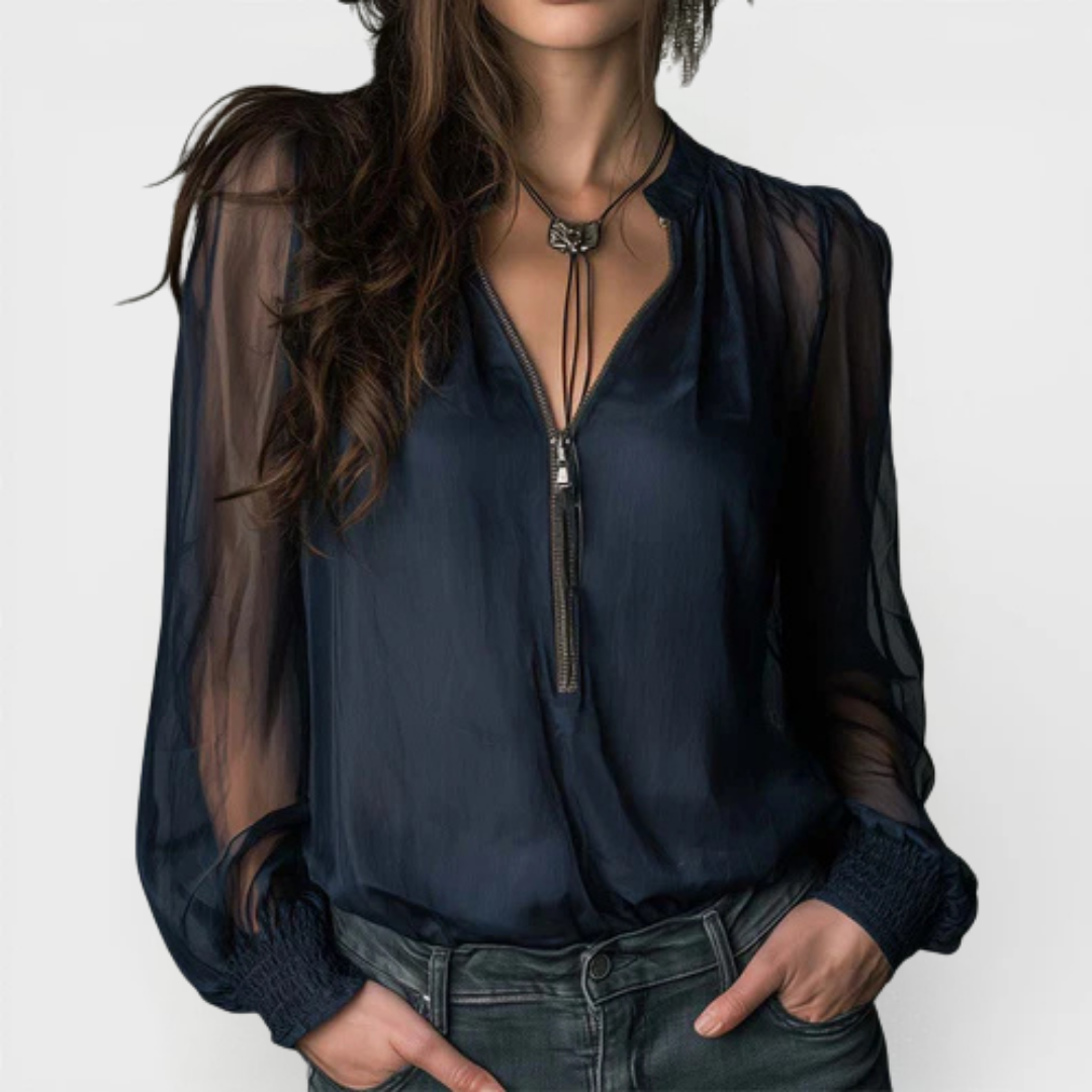 Helen | Blusa a Mezzo Zip Manica Lunga in Maglia
