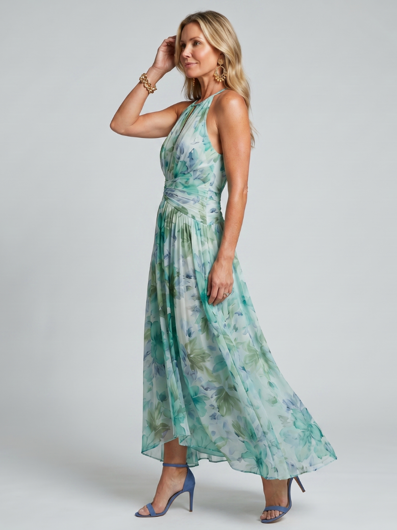 Portia | Abito midi a fascia con motivo floreale plissettato