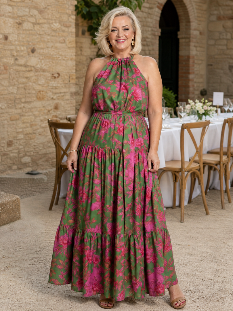 Rowen | Abito Midi con Scollo Halter Drappeggiato