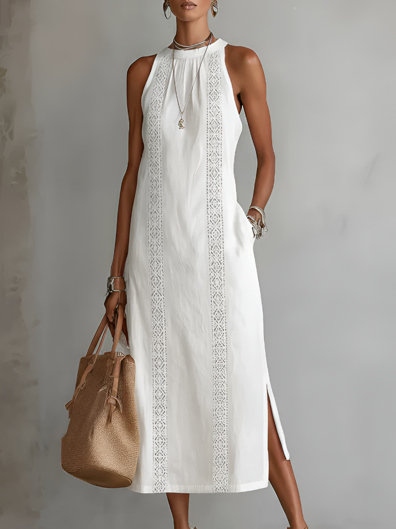 Jimena | Abito midi casual ricamato con colletto alla coreana
