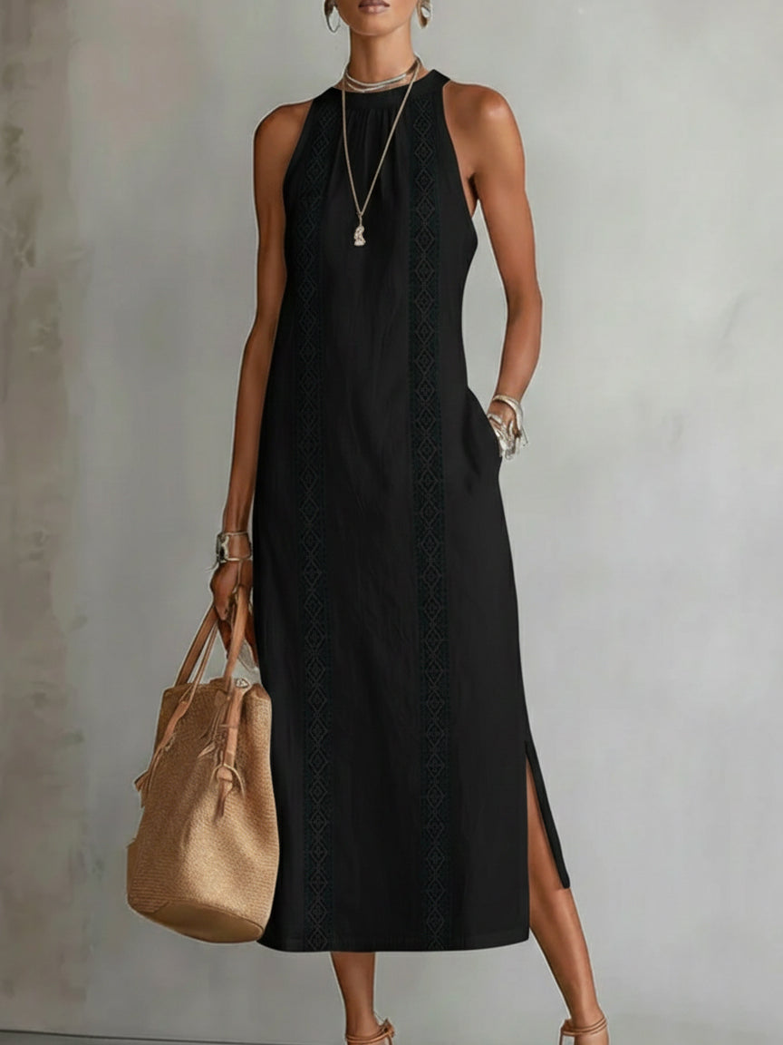Jimena | Abito midi casual ricamato con colletto alla coreana