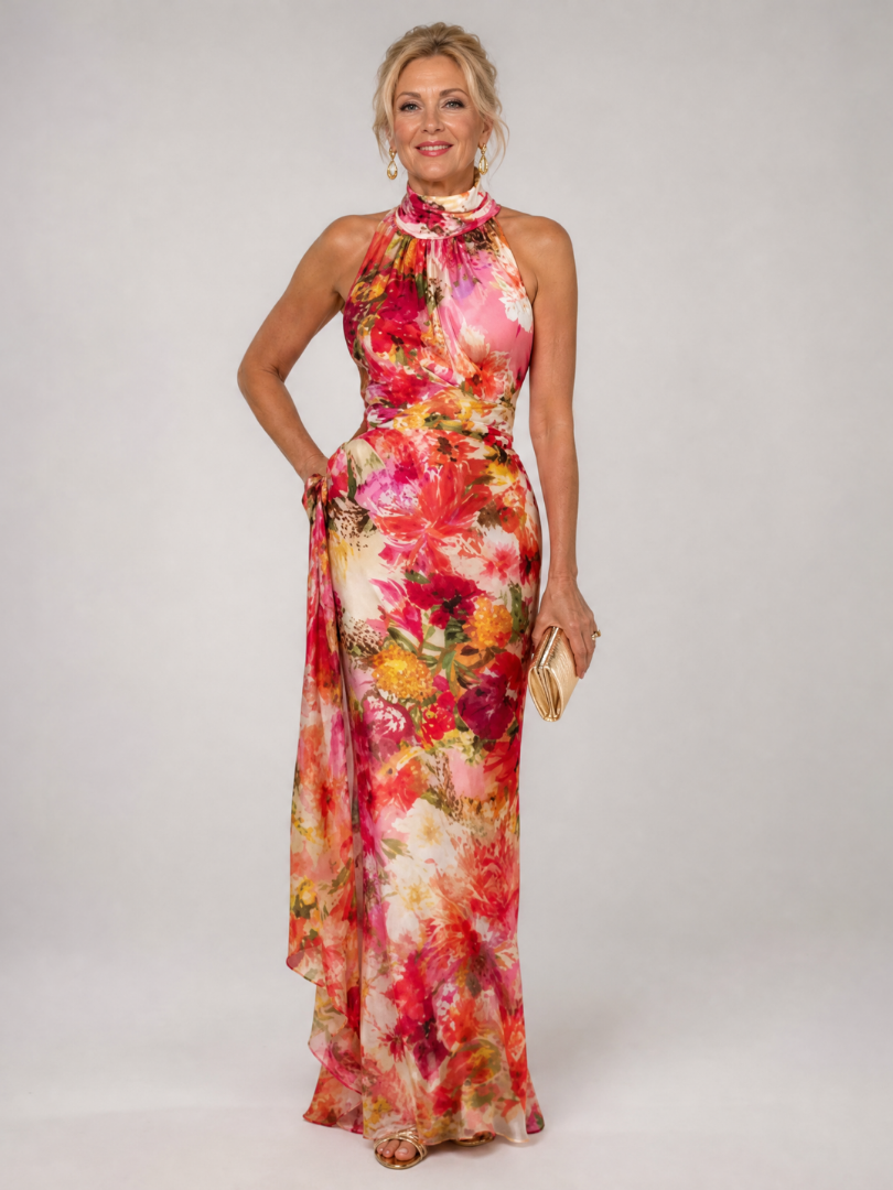 Elisabetta | Abito Maxi a Stampa Floreale con Scollo Halter