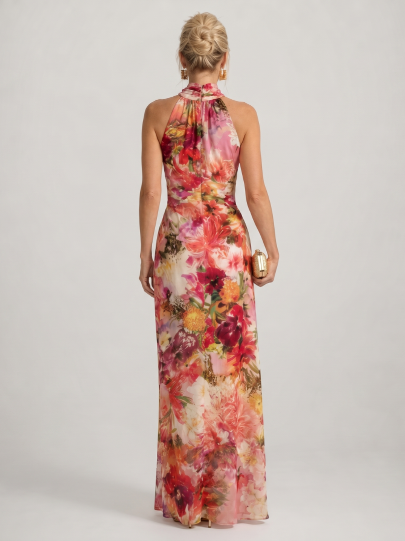 Elisabetta | Abito Maxi a Stampa Floreale con Scollo Halter