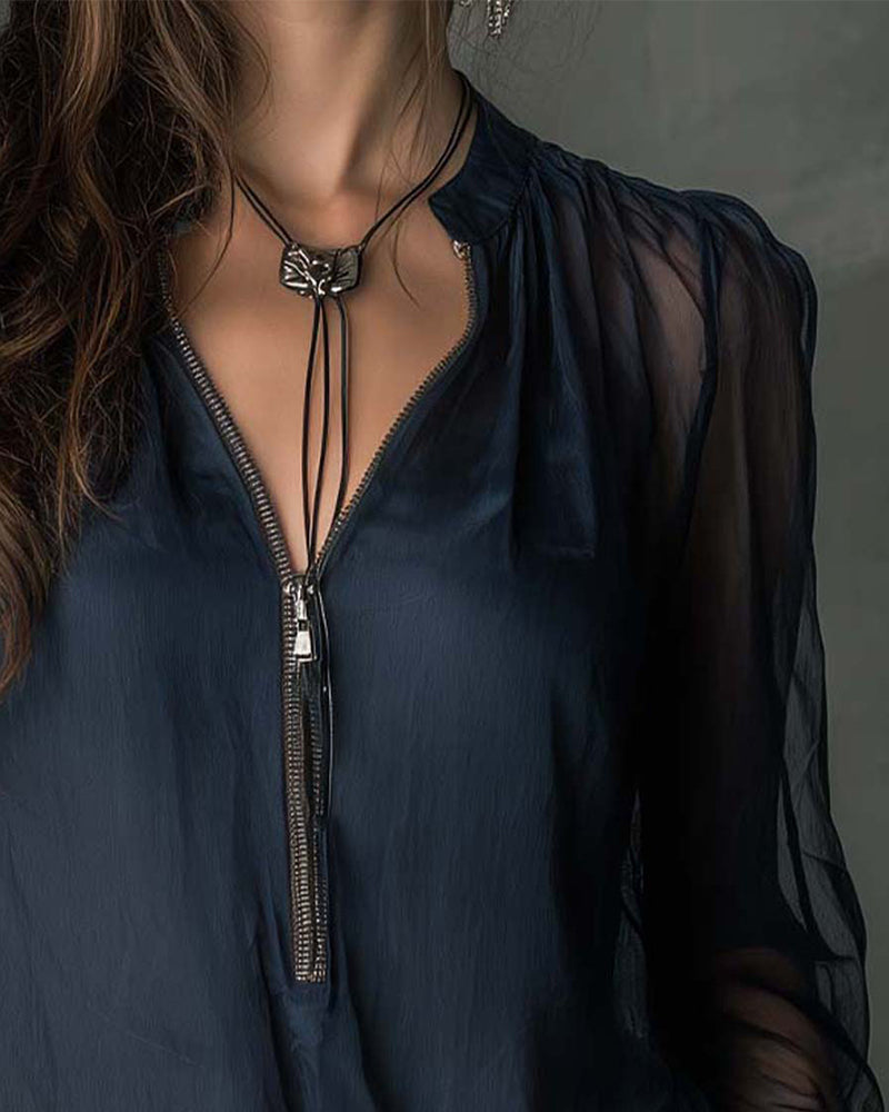 Helen | Blusa a Mezzo Zip Manica Lunga in Maglia