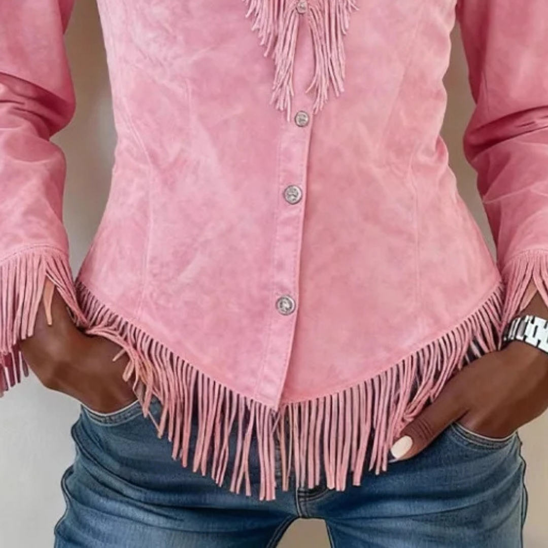 Kinsley │ Blusa Button-Up in Suede con Frange
