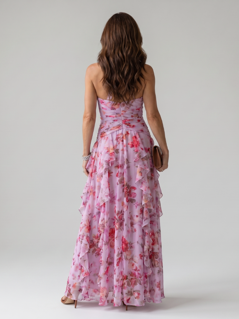 Nori | Abito Maxi Florale con Scollo Halter e Corpino Arricciato