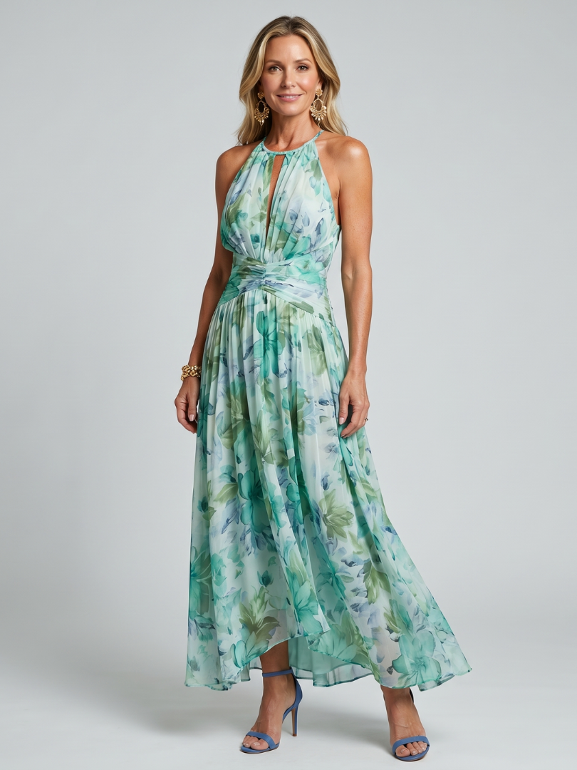 Portia | Abito midi a fascia con motivo floreale plissettato
