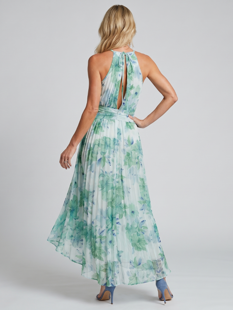 Portia | Abito midi a fascia con motivo floreale plissettato