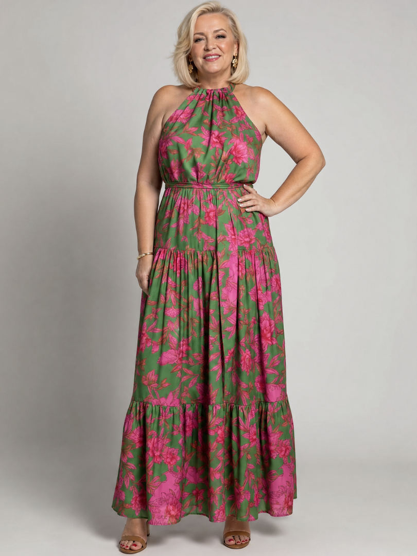 Rowen | Abito Midi con Scollo Halter Drappeggiato
