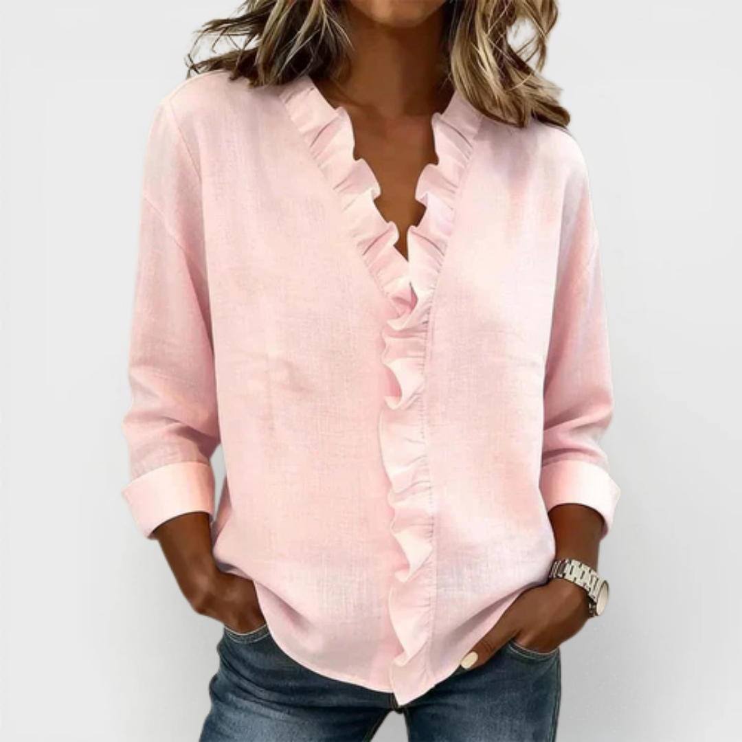 Susan | Blusa con Volant, Scollatura a V e Maniche Lunghe