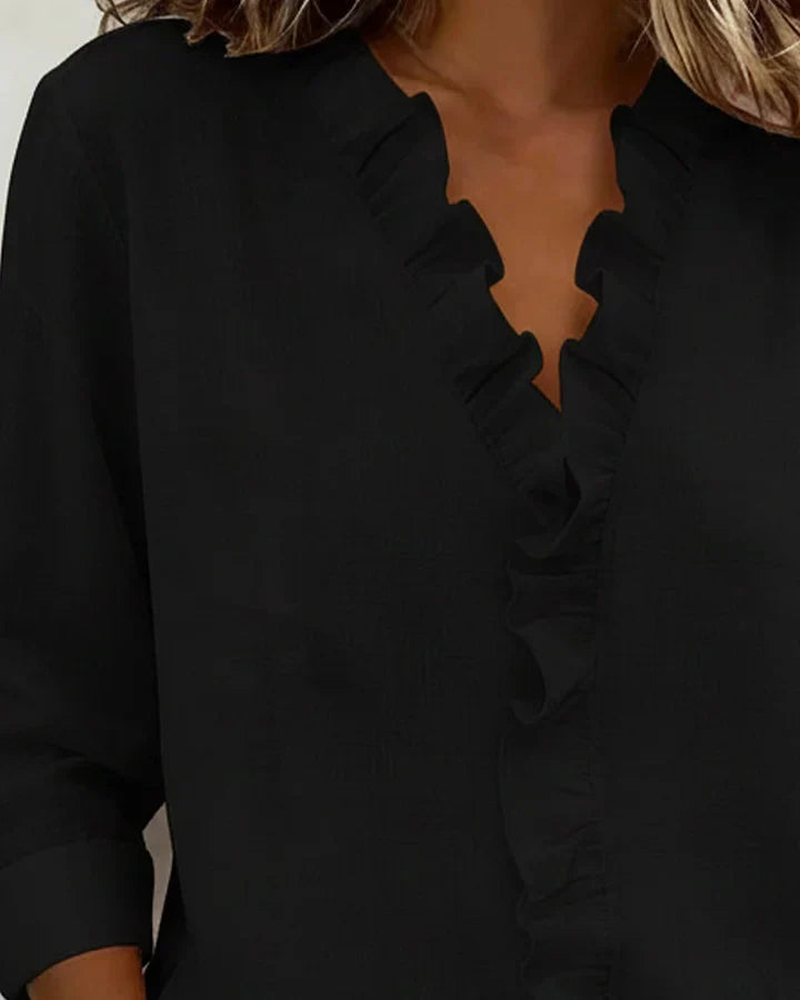 Susan | Blusa con Volant, Scollatura a V e Maniche Lunghe