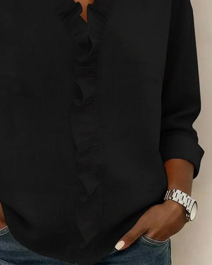 Susan | Blusa con Volant, Scollatura a V e Maniche Lunghe