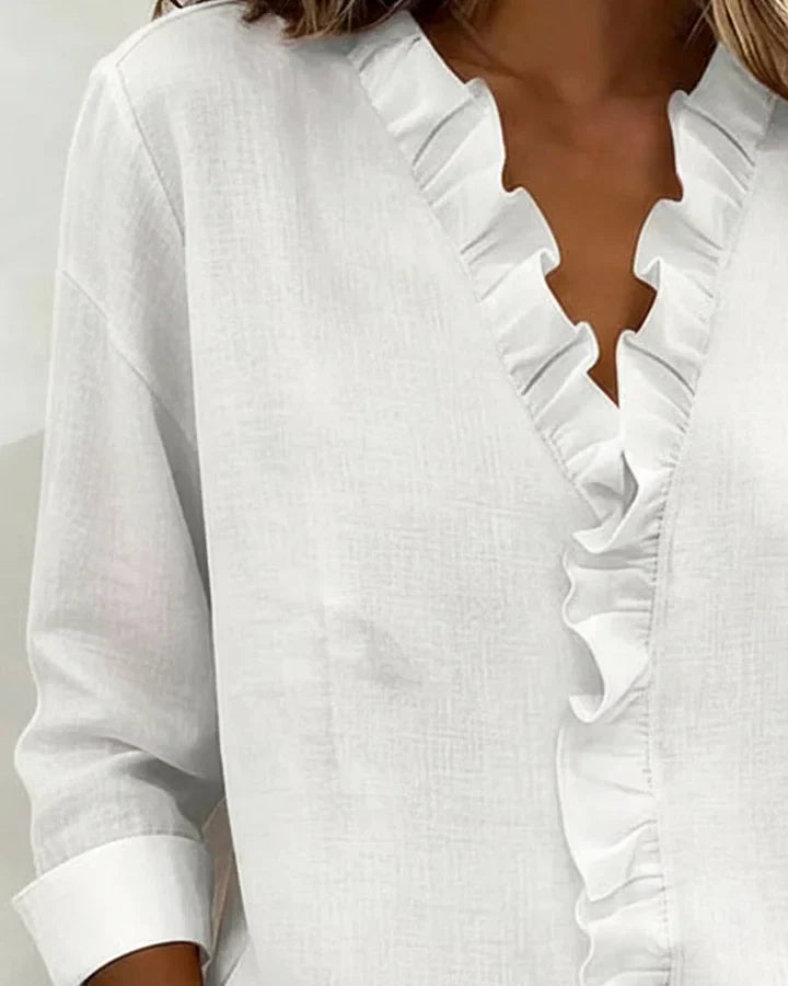Susan | Blusa con Volant, Scollatura a V e Maniche Lunghe