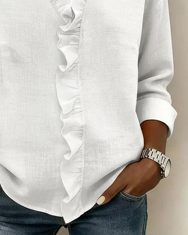 Susan | Blusa con Volant, Scollatura a V e Maniche Lunghe